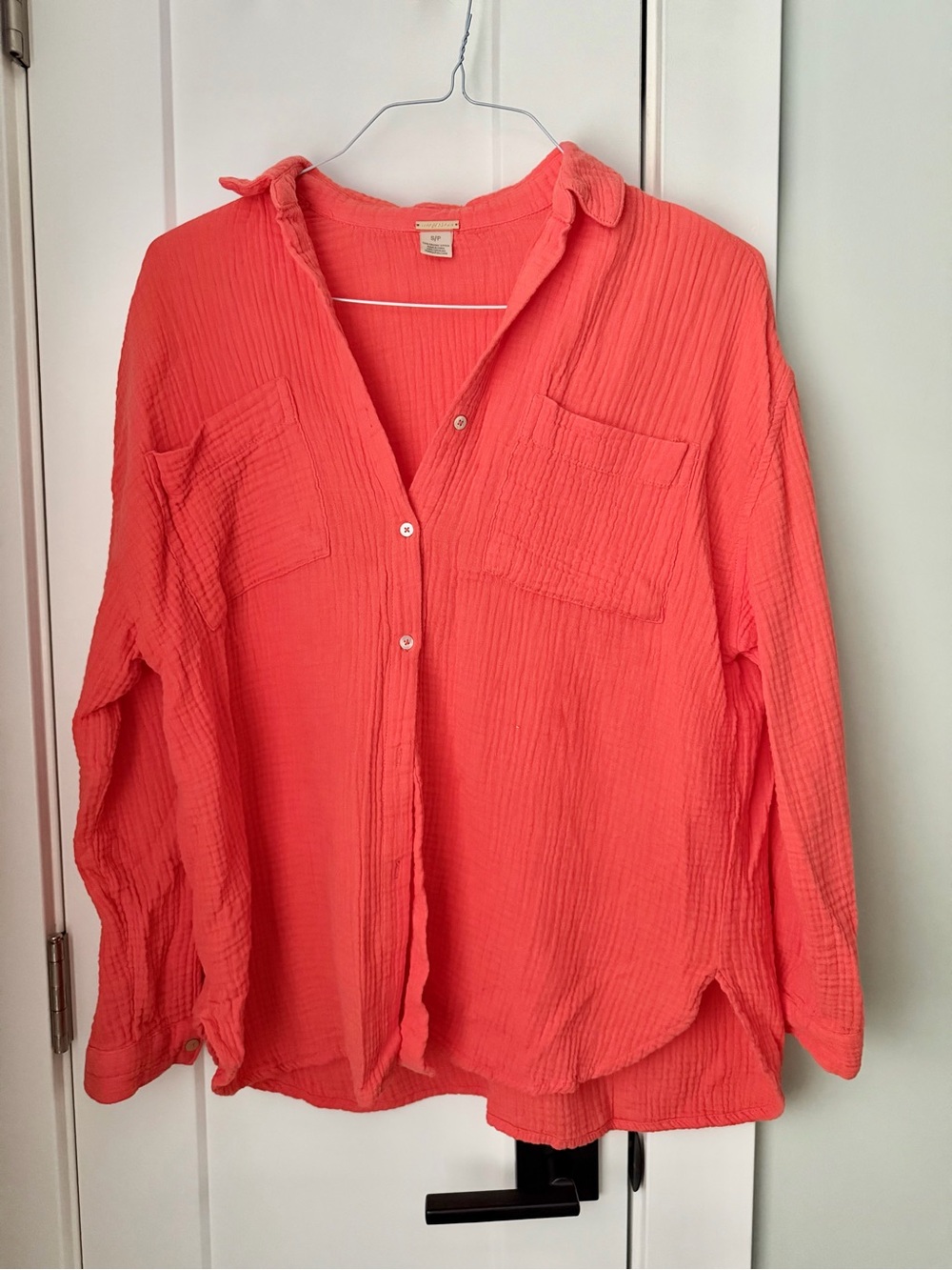100% Organic Cotton Gauze Button-Down Beachwear (Coral | Small)